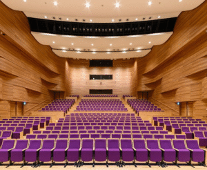 Image showing FG Board installation at the Convention Hall of a Culture Centre in Japan, highlighting its smooth finish and architectural design.
