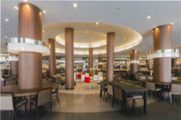 Tough FG Board material installed in shopping centre ceiling and column cladding, providing durable and sleek finish. Image